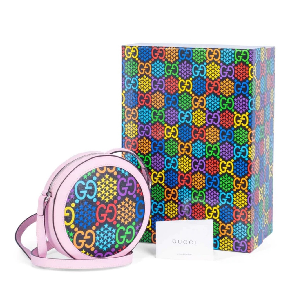 GG Supreme Monogram Psychedelic Round Messenger Bag Pink!!